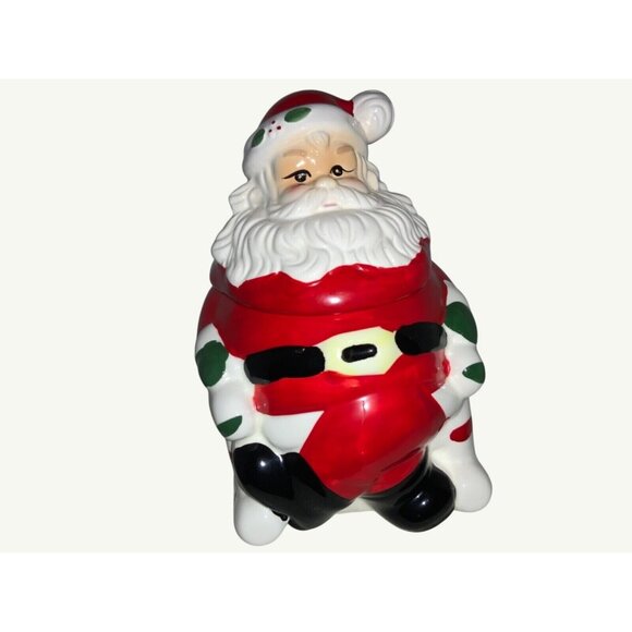 Christmas Cookie Jar Santa in Candy Cane Chair - Picture 1 of 9